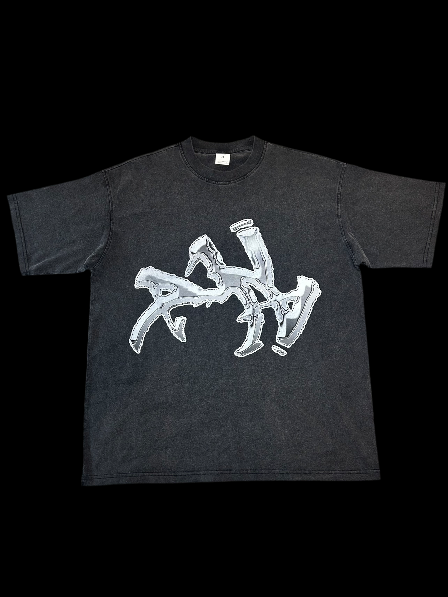 ‘AKA’ Chrome Acid Washed Dark Grey Graphic Tee